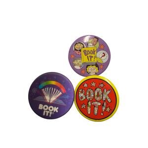Lot Of 3 Pizza Hut Book It! 90’s Promotional Buttons Holographic 3D